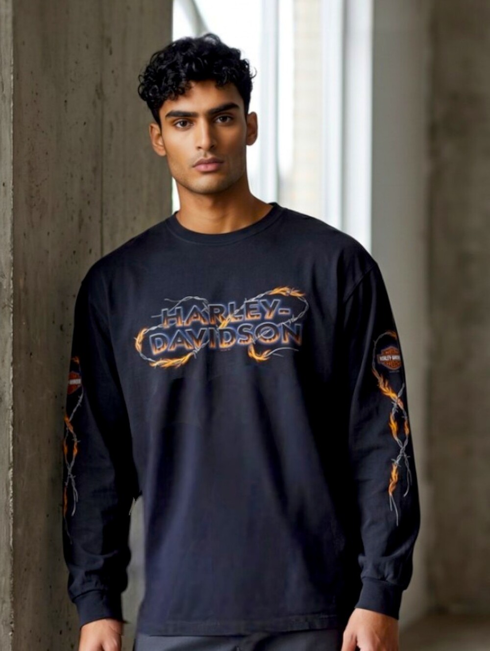 Vintage Y2k Harley-Davidson Escape From Alcatraz w/ Flames Long Sleeve Shirt 2XL